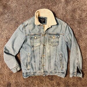 Sunrise Kingdom, men's Sherpa lined denim jacket, light blue small